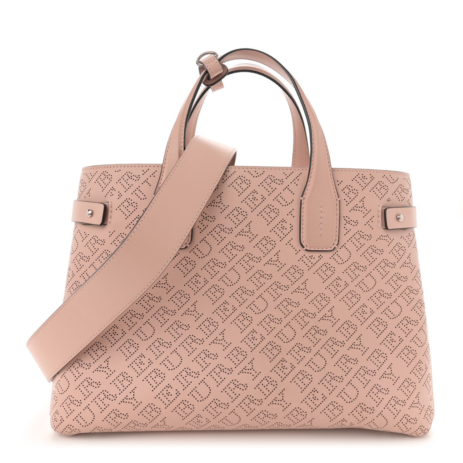 Burberry Calfskin Perforated Medium Banner Tote Pale Fawn Pink 1 of 13