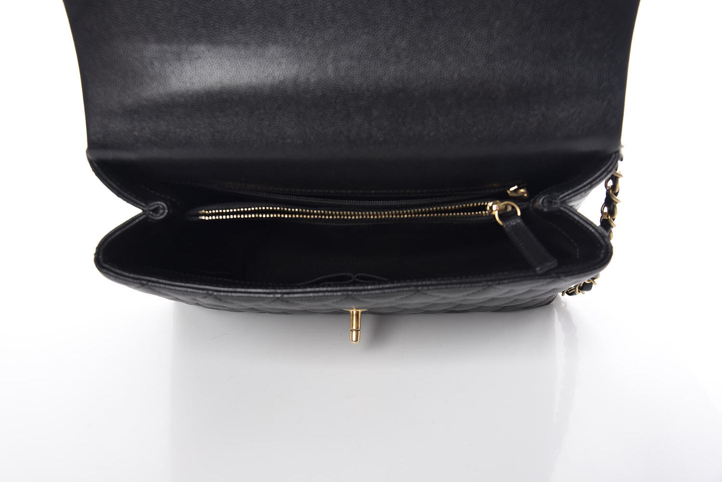Caviar Lizard Embossed Quilted Small Coco Handle Flap Black