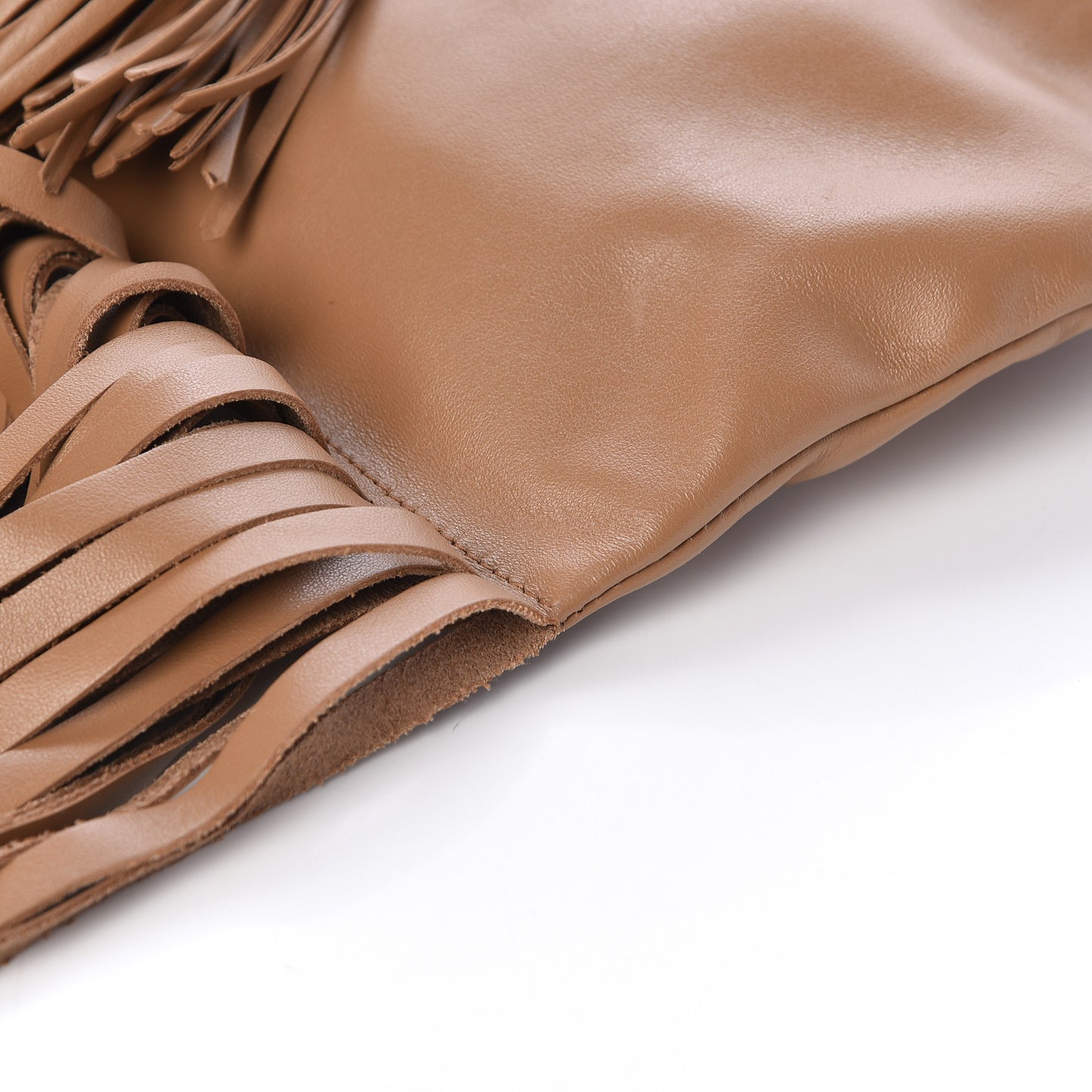 Soft Calf Drawstring Fringe Crossbody Tan