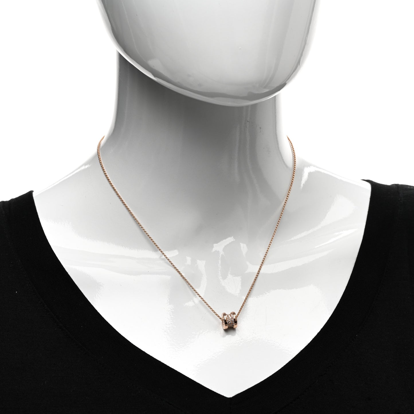 18K Rose Gold Diamond Small B.Zero1 Pave Pendant Necklace
