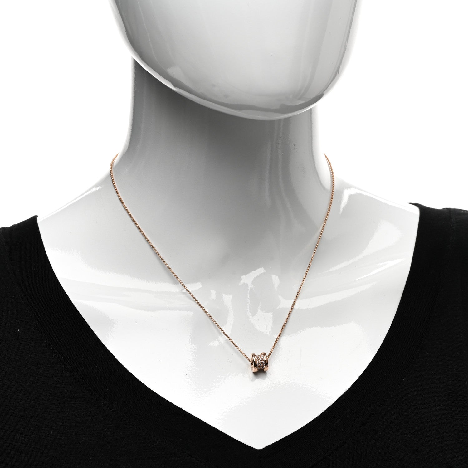 Bulgari 18K Rose Gold Diamond Small B.Zero1 Pave Pendant Necklace 2 of 4