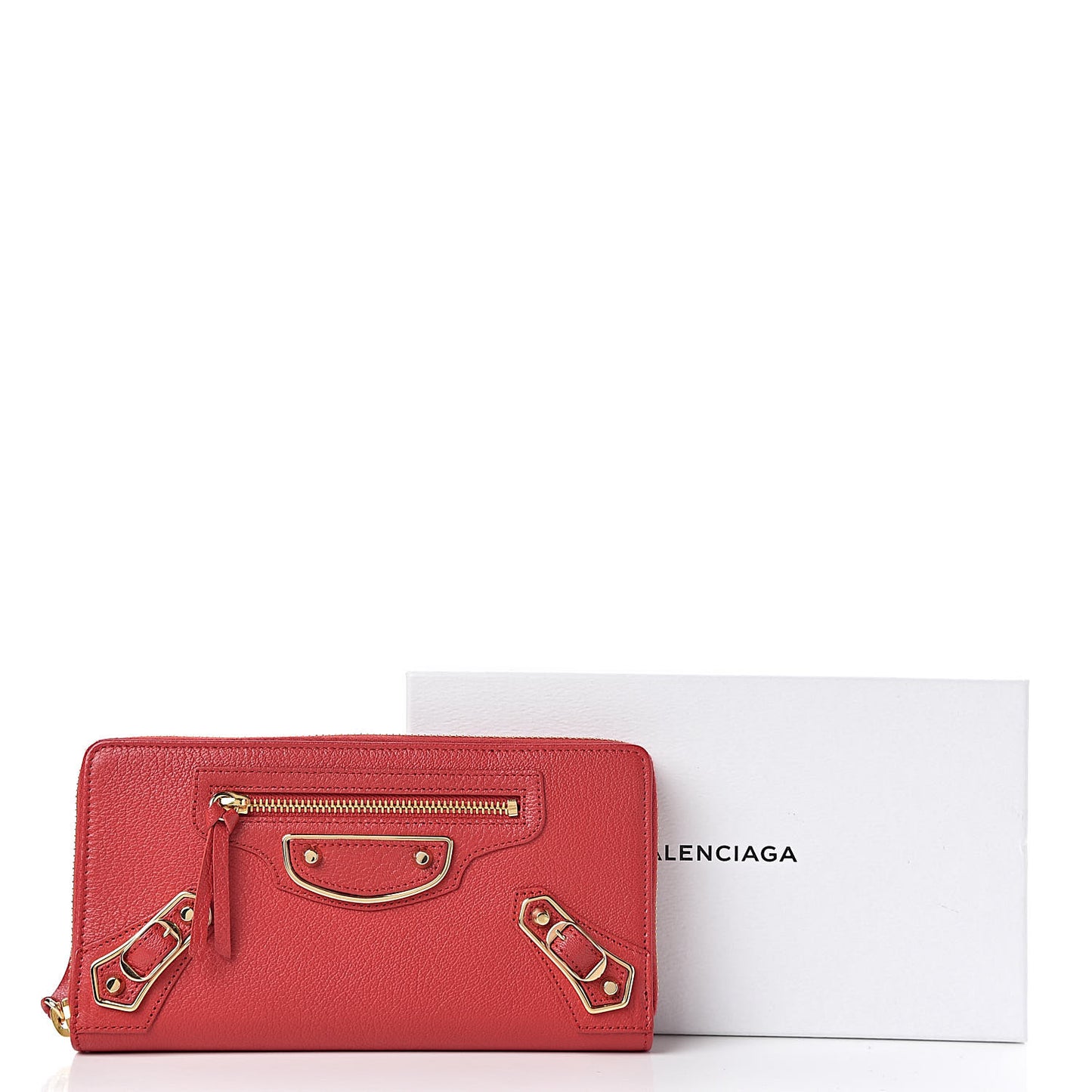 Chevre Gold Metallic Edge Hardware Zip Around Wallet Rouge Grenade