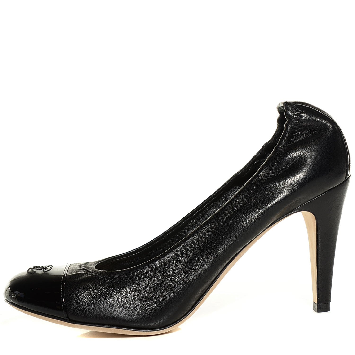 Chanel Lambskin Elastic Patent Cap Toe Pumps 39 Black 1 of 8