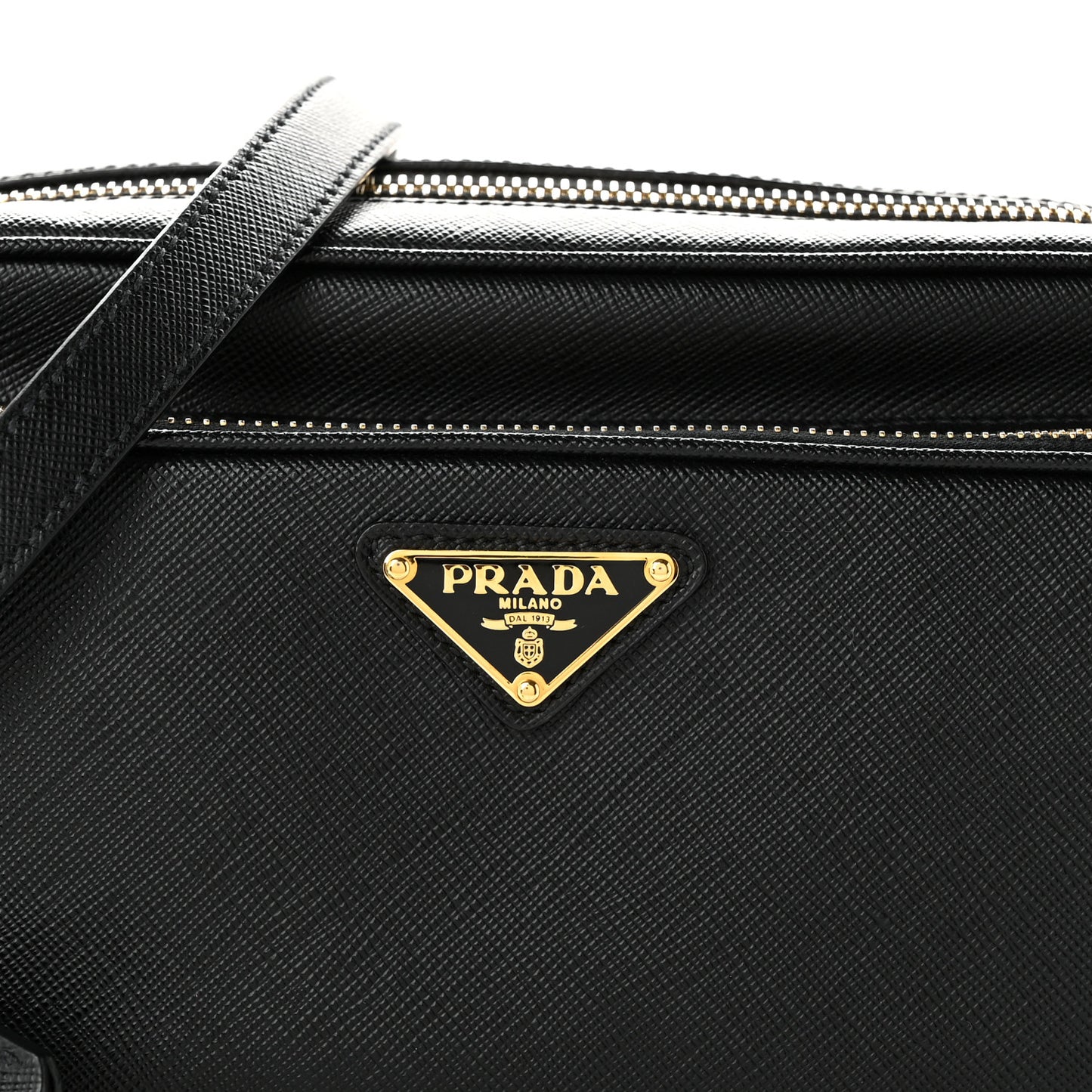 Saffiano Lux Double Zip Crossbody Bag Black