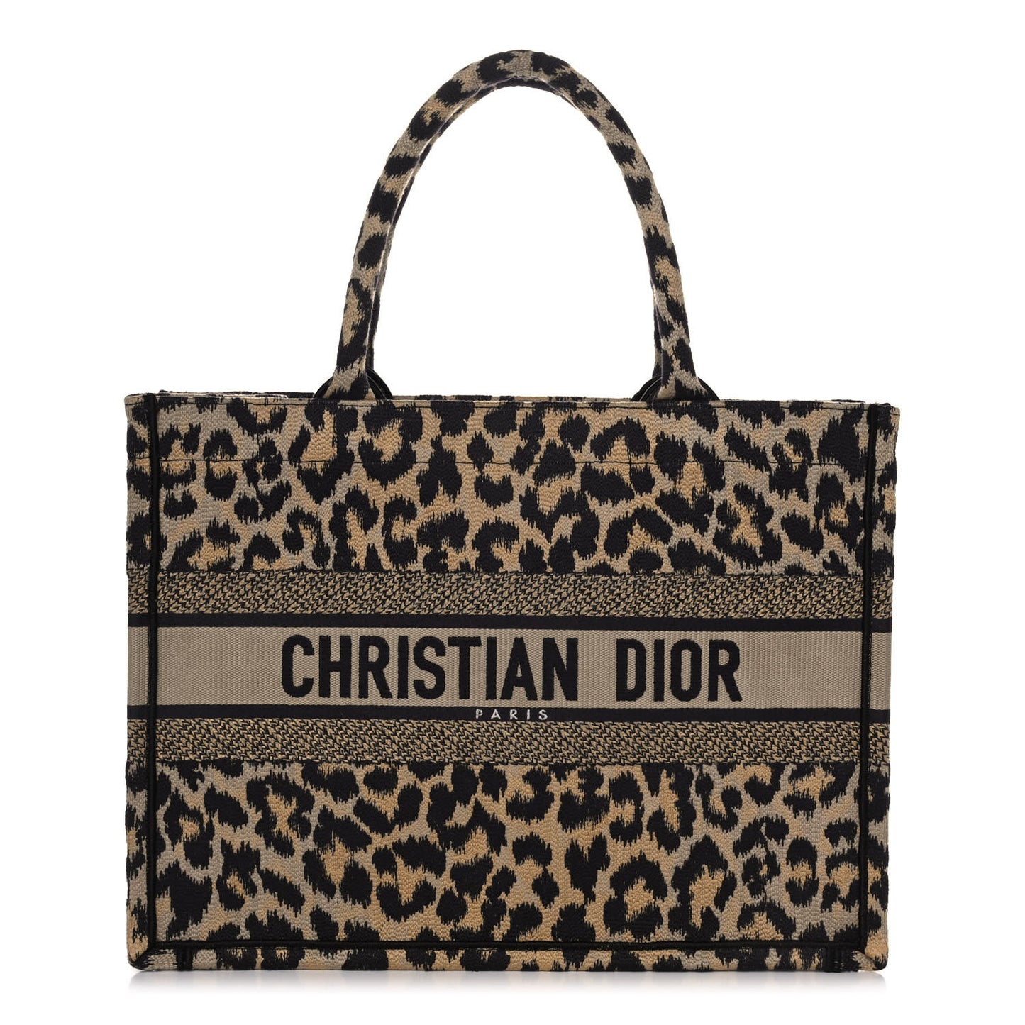 Canvas Mizza Embroidered Medium Leopard Book Tote Beige