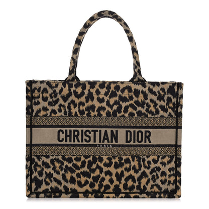 Christian Dior Canvas Mizza Embroidered Medium Leopard Book Tote Beige 1 of 10