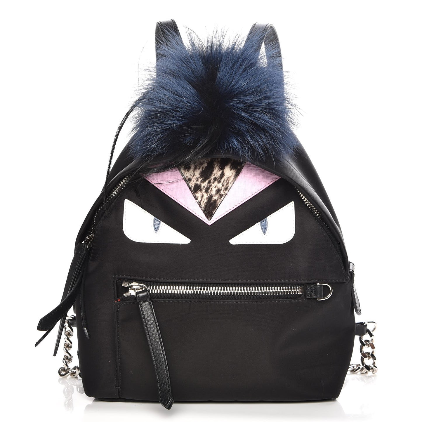 Nylon Vitello Fox Goat Fur Monster Eyes Mini Backpack Black Multicolor Sky
