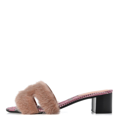 Hermes Mink Fur Oasis Sandals 37 Granit Pink 1 of 10