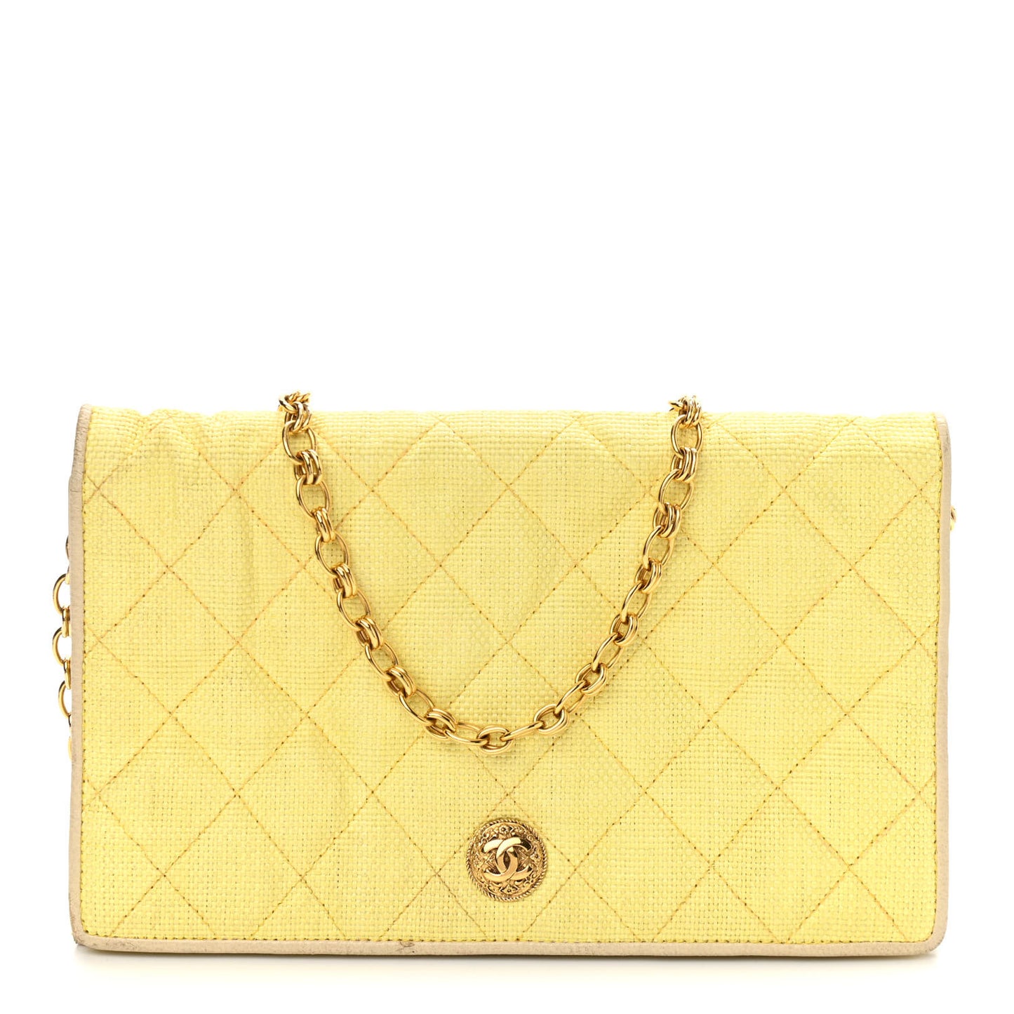 Straw Woven Quilted Flap Yellow