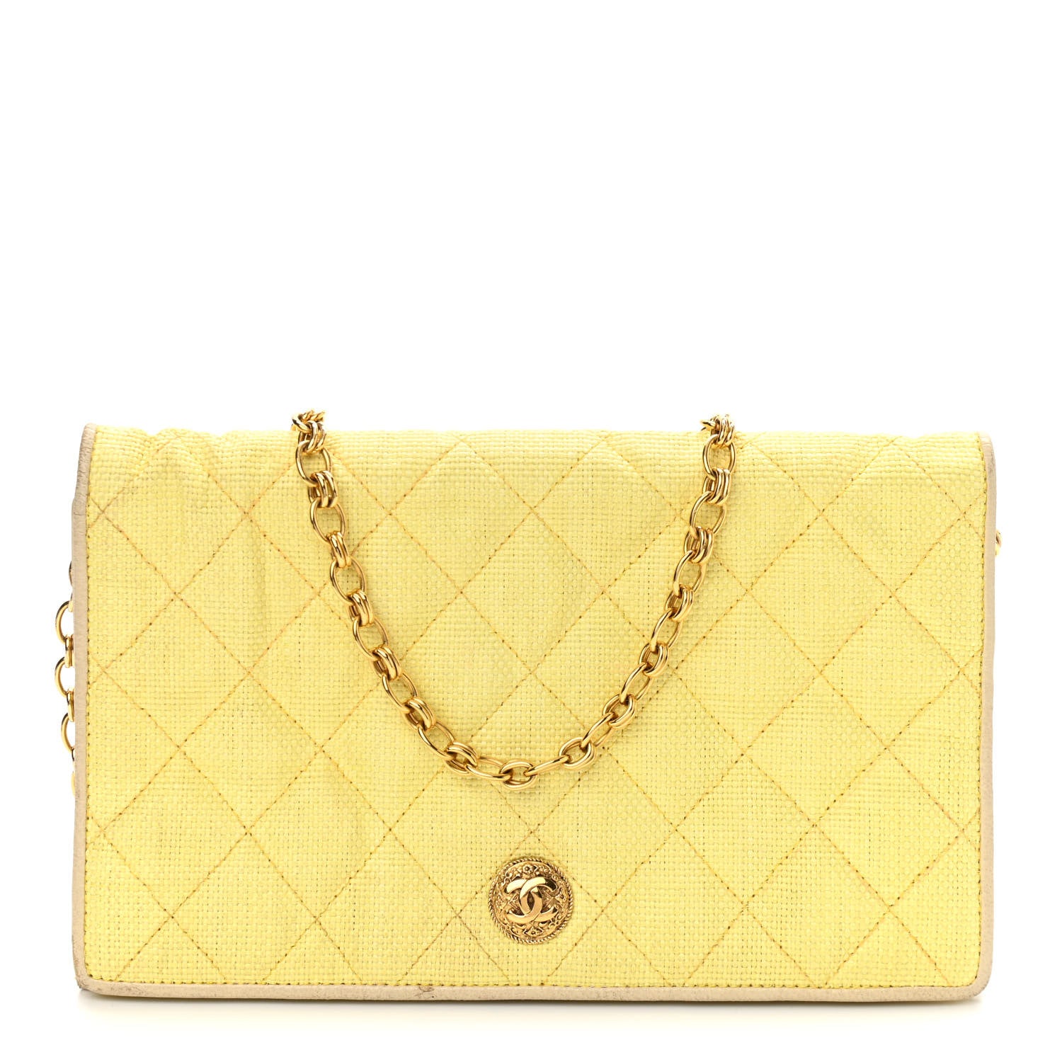 Chanel Straw Woven Quilted Flap Yellow 1 of 21
