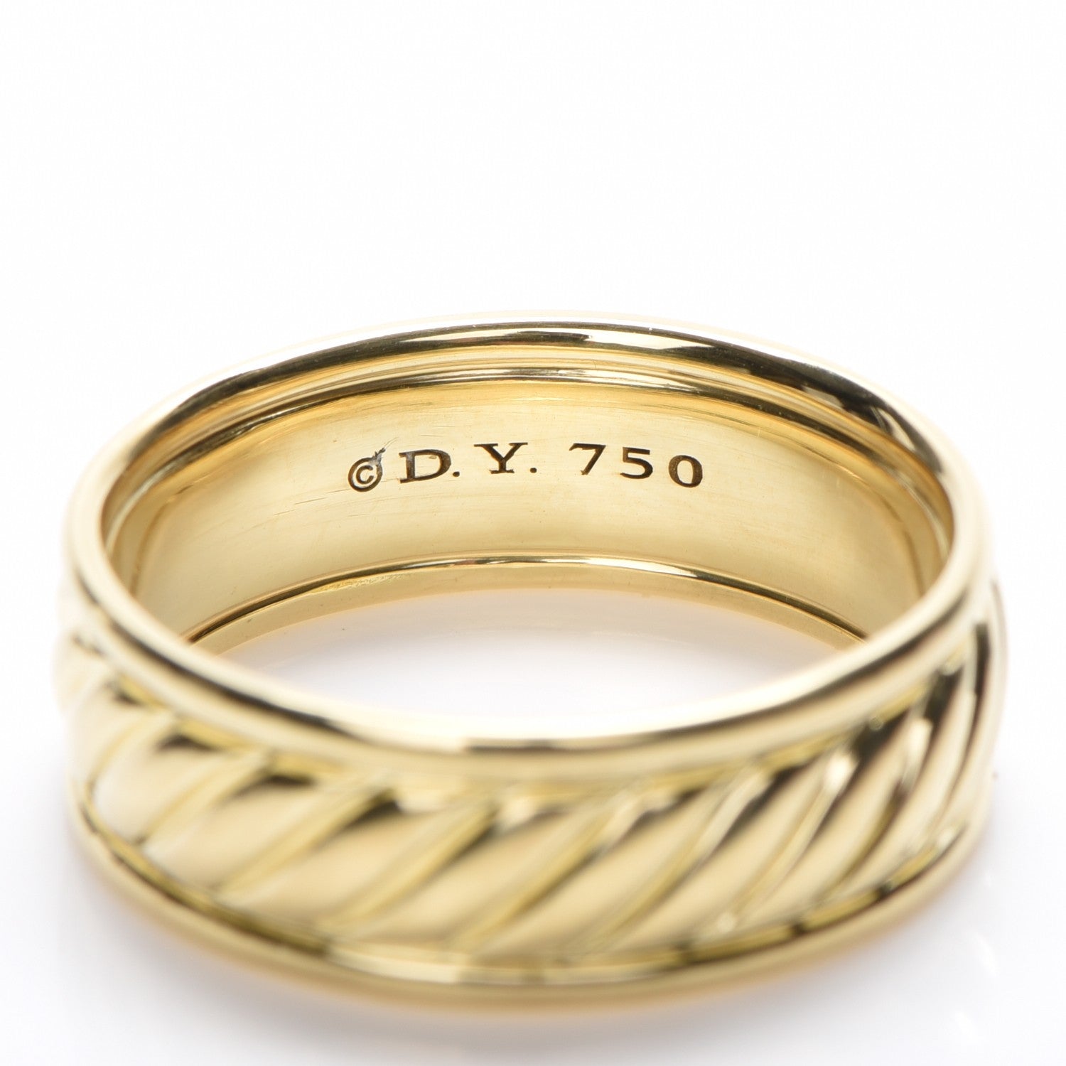 David Yurman 18K Yellow Gold 8mm Cable Classics Inset Band Ring 62 10 3 of 4