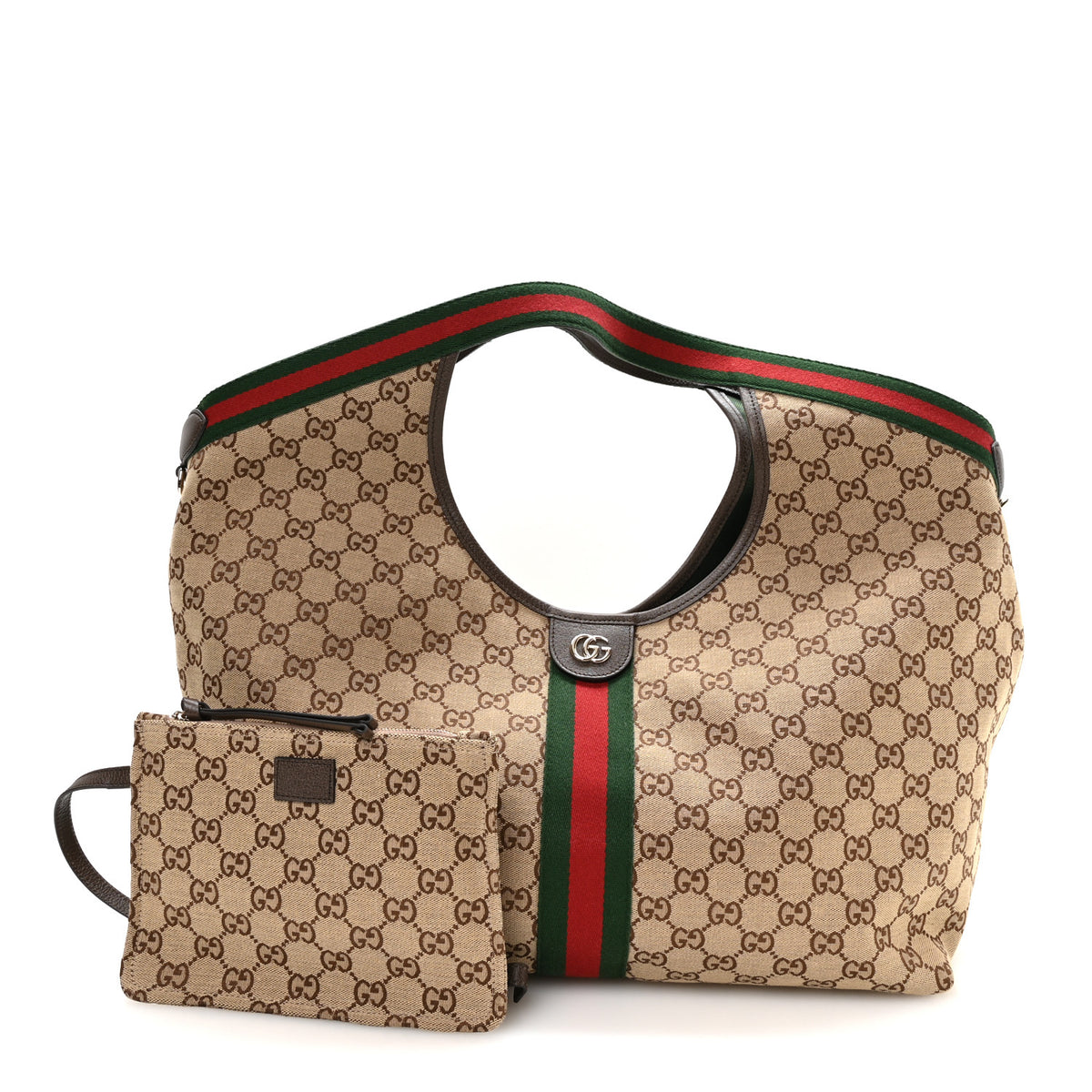 GG Monogram Web Large Giglio Tote Beige Brown