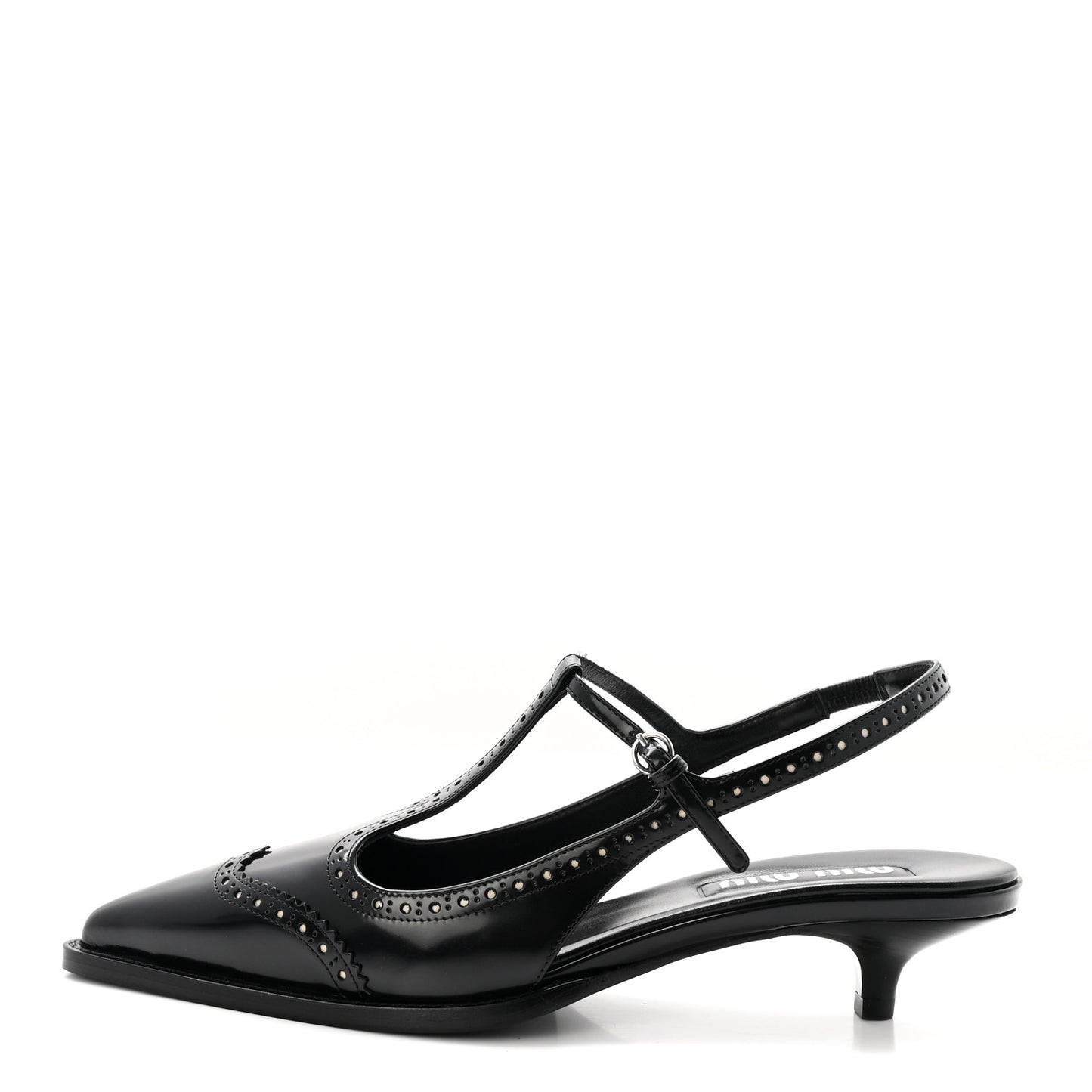 Calfskin Brogue Slingback Pumps 39 Black