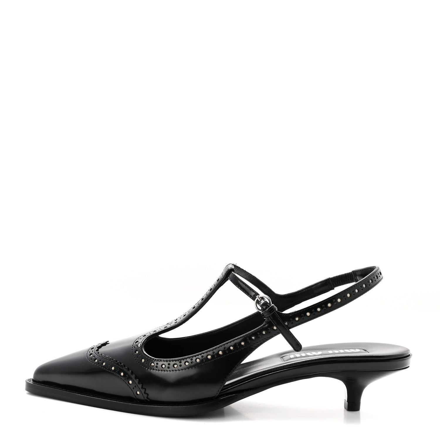 Miu Miu Calfskin Brogue Slingback Pumps 39 Black 1 of 9