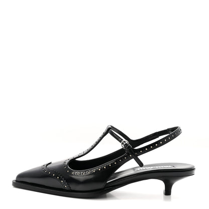 Miu Miu Calfskin Brogue Slingback Pumps 39 Black 1 of 9