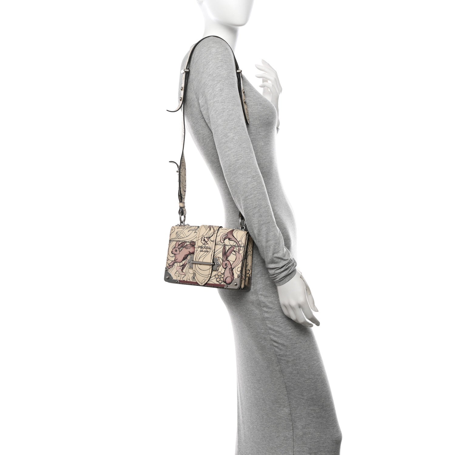Prada X JAMES JEAN Glace Calfskin Rabbit Print Cahier Bag Opaline 2 of 18
