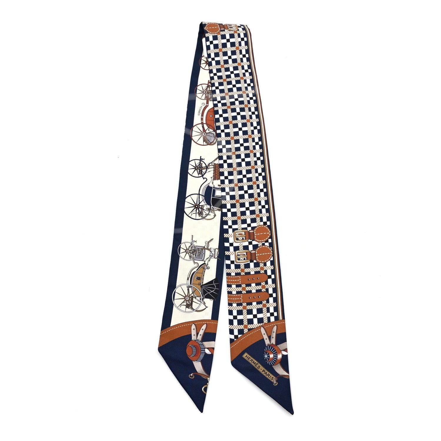 Hermes Silk Les Voitures Nouvelle Twilly Marine Caramel White 2 of 4