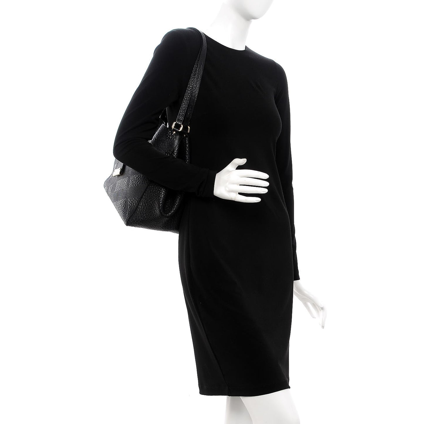 Signature Grain Calfskin Check Embossed Small Canterbury Tote Black