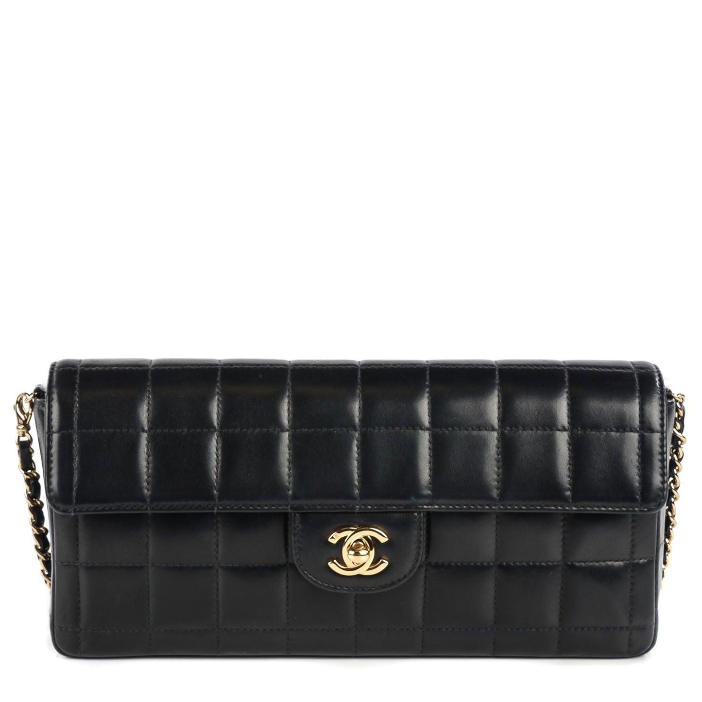 Lambskin Quilted East West Chocolate Bar Flap Black