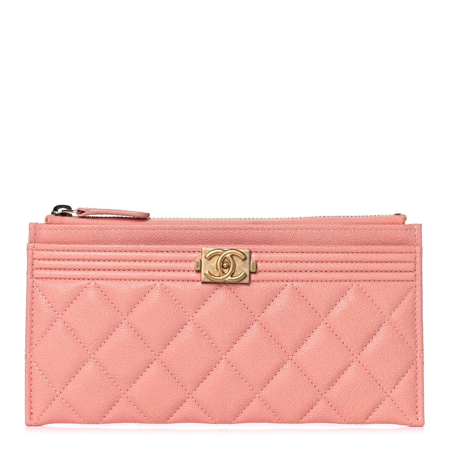 Caviar Quilted Classic Zip Boy Pouch Light Pink