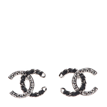 Chanel Crystal Baguette Lambskin Large CC Earrings Silver Black 1 of 5