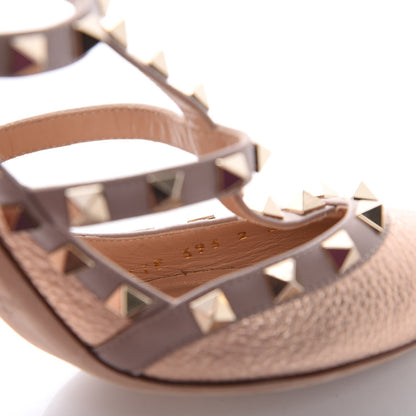 Valentino Garavani Metallic Pebbled Calfskin Rockstud Ankle Strap 100mm Pumps 37 Rame Poudre 10 of 10