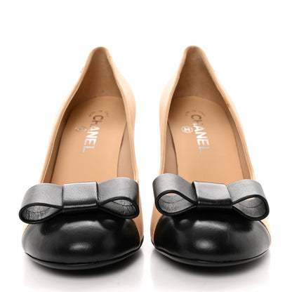 Chanel Lambskin Cap Toe Bow Pumps 40 Beige Black 2 of 14