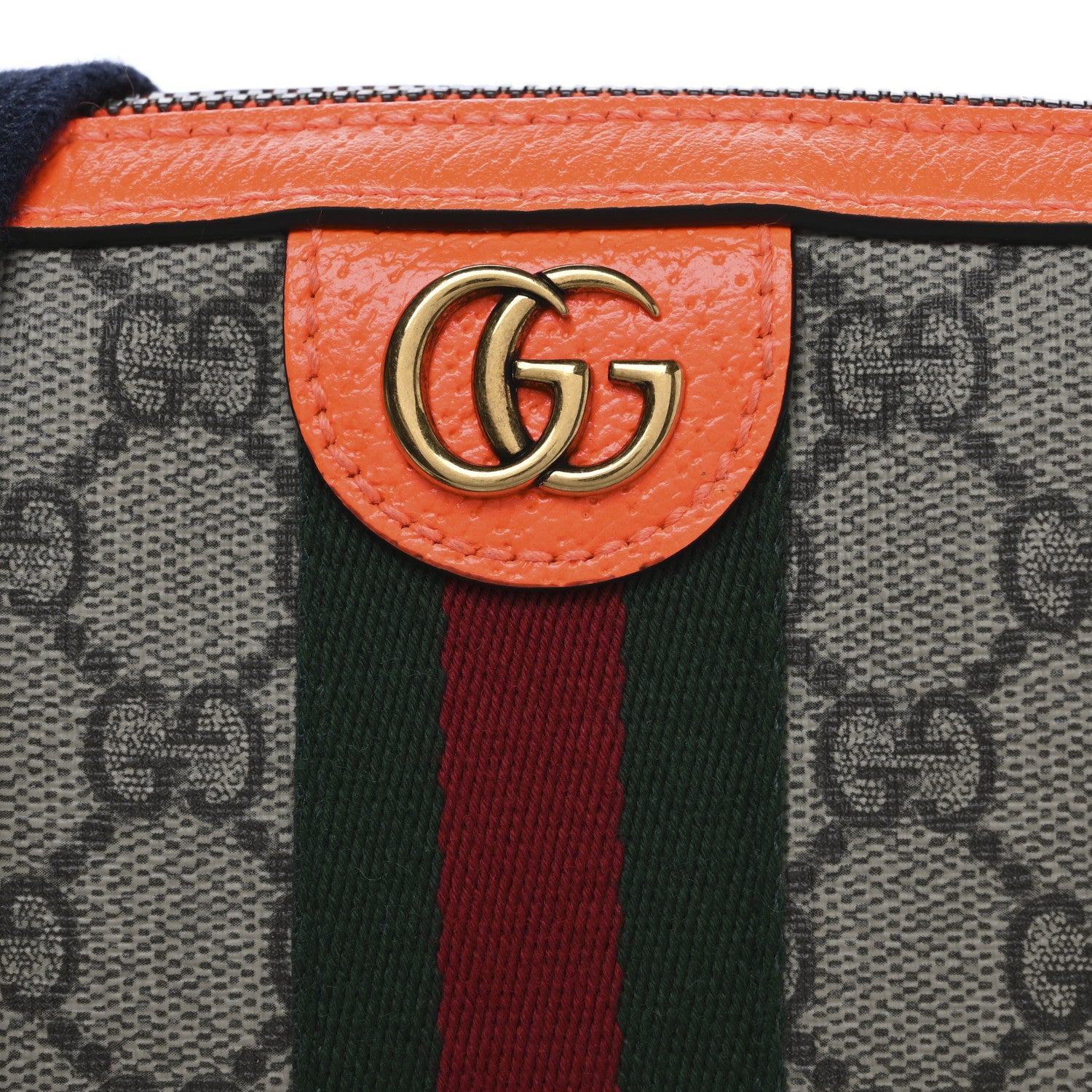 Gucci GG Supreme Monogram Textured Dollar Calfskin Web Ophidia Wristlet Shoulder Bag Beige Ebony Orange 9 of 12