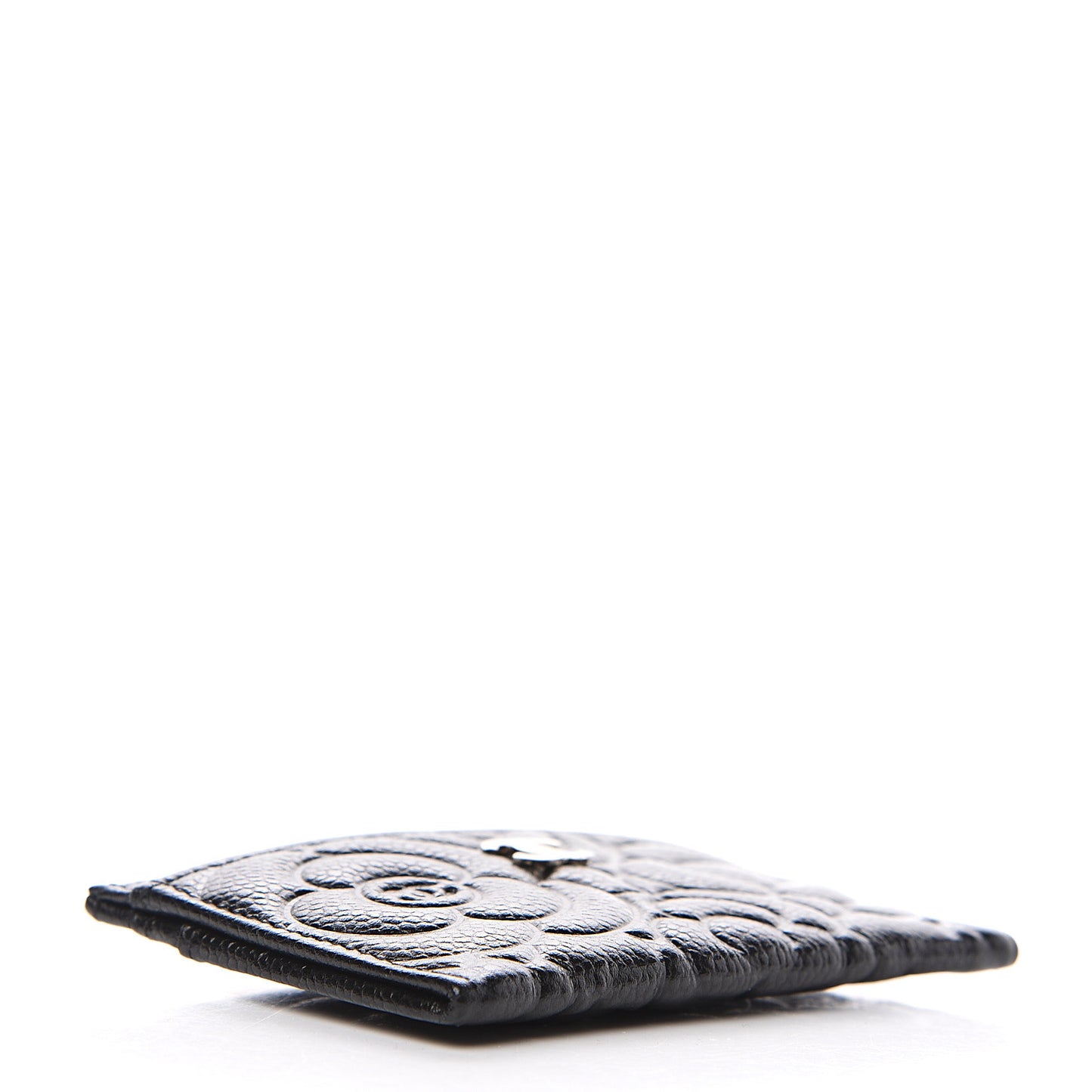Caviar Camellia Embossed Card Holder Black