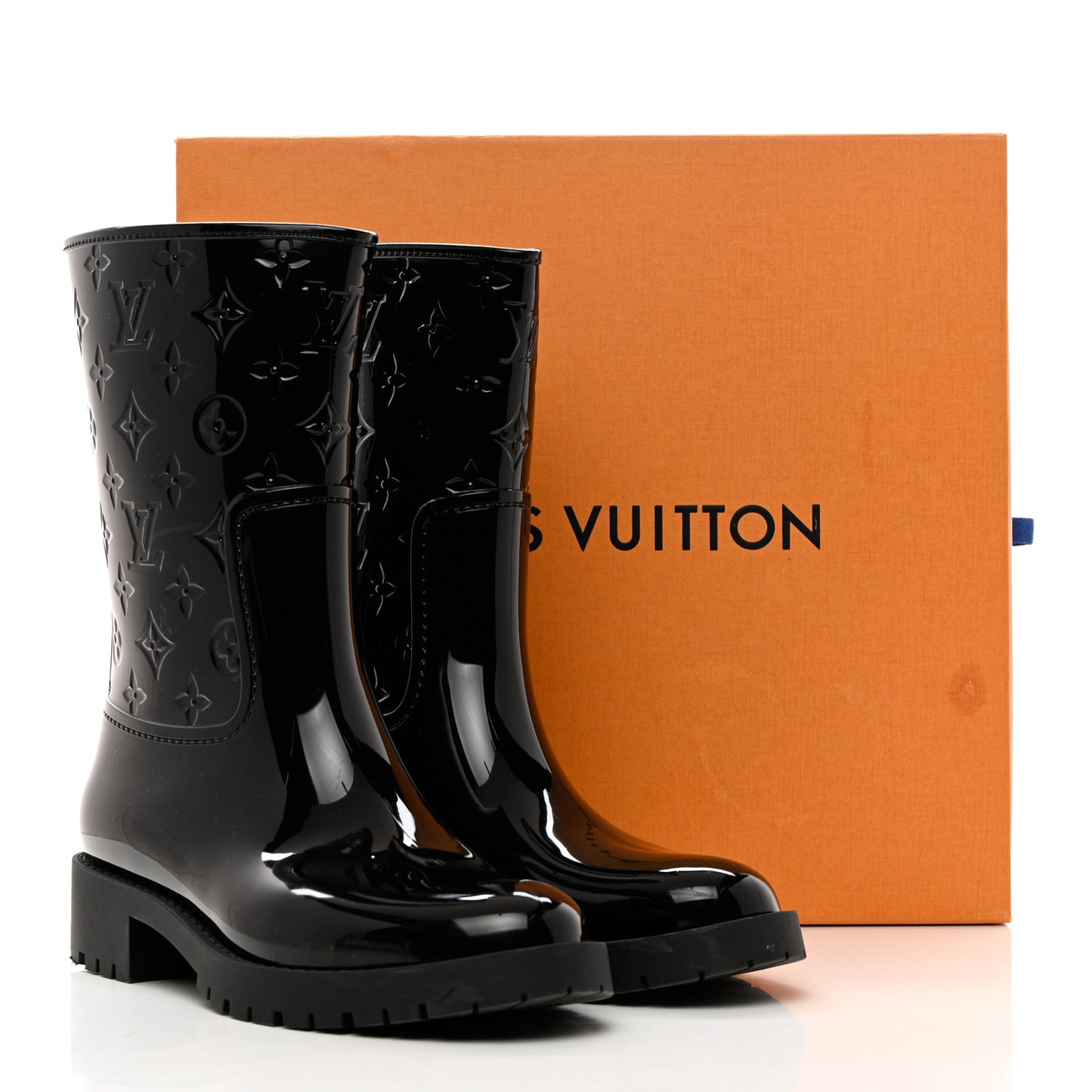 Rubber Embossed Monogram Splash Rain Short Boots 41 Black