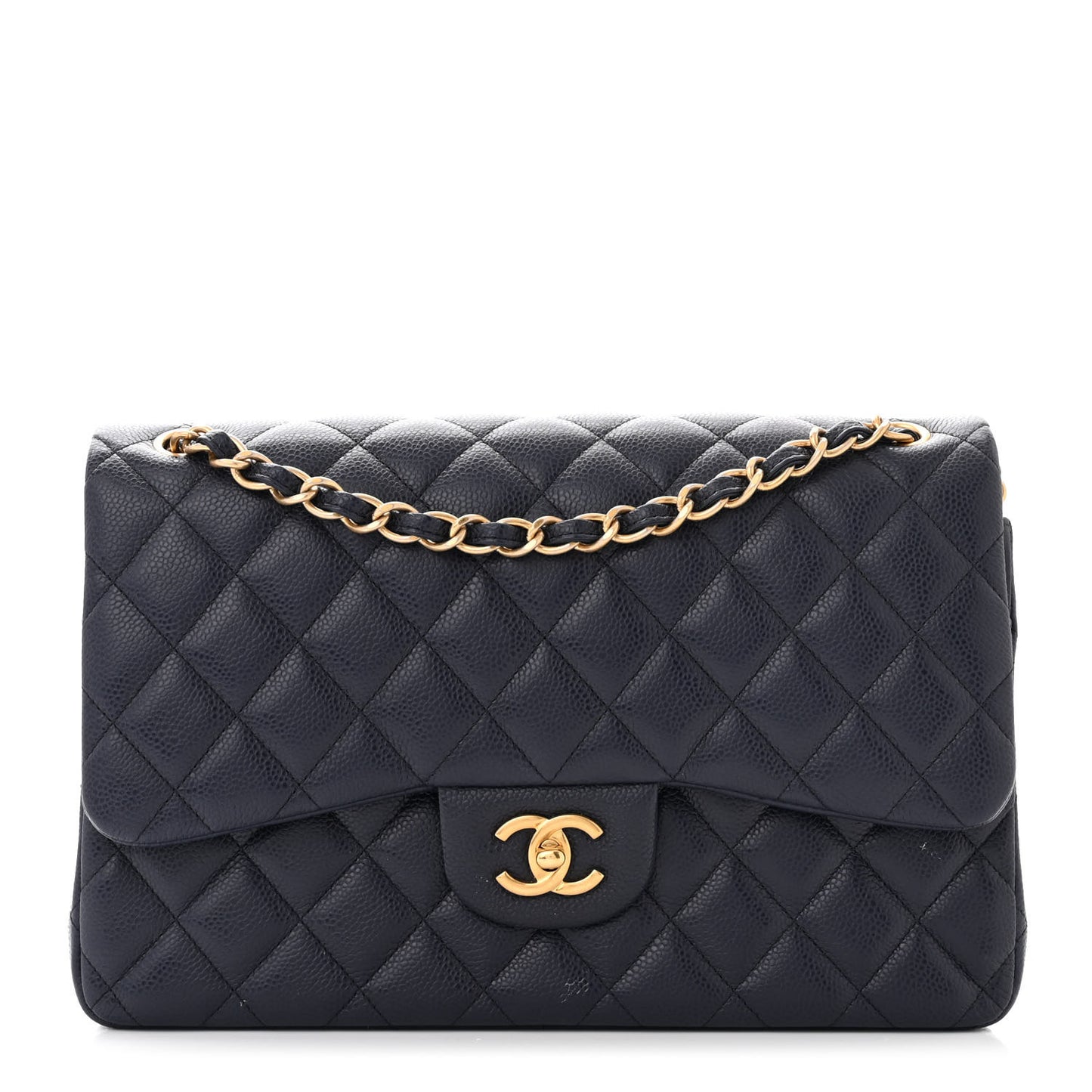Caviar Quilted Jumbo Double Flap Navy Blue