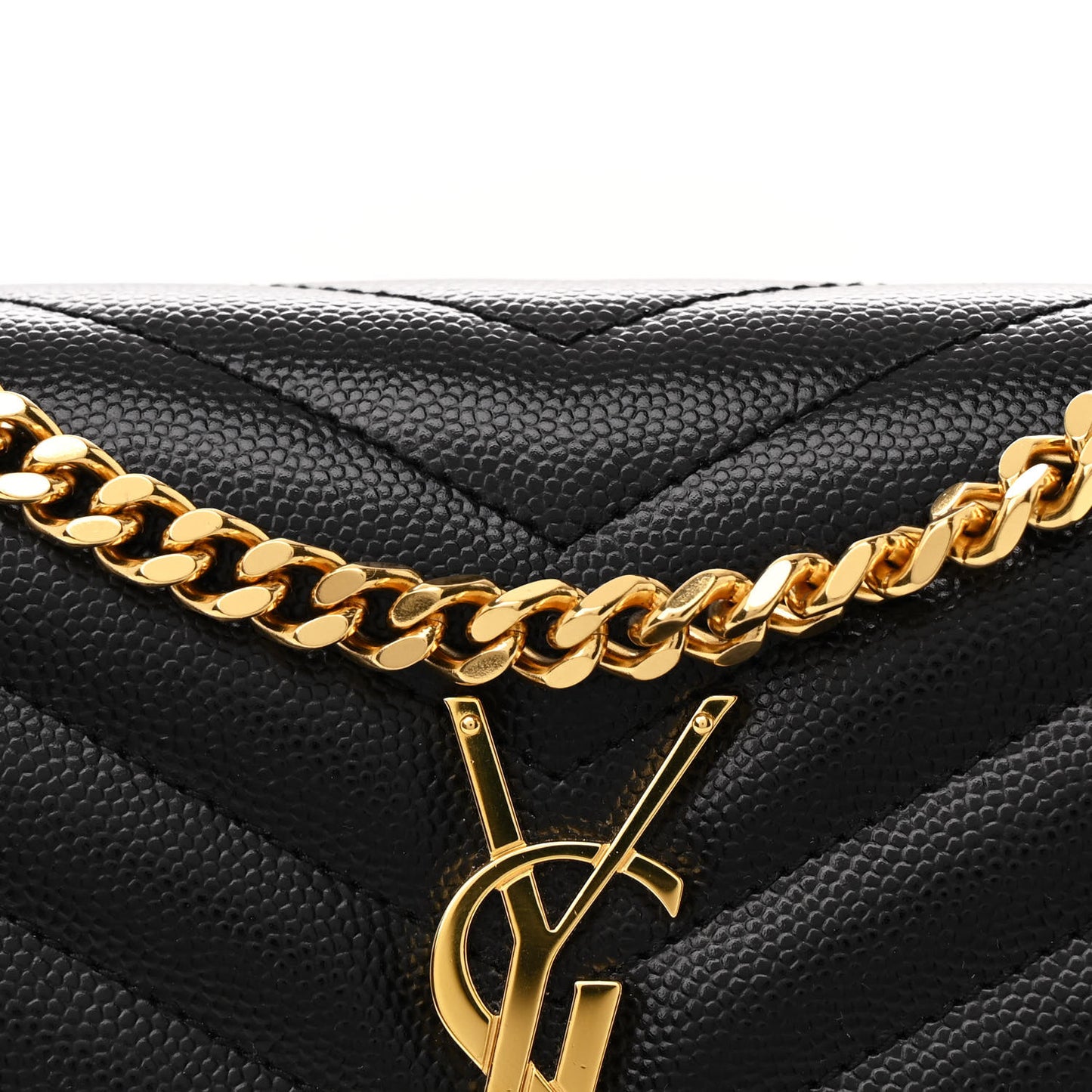 Grain De Poudre Matelasse Chevron Monogram Chain Wallet Black