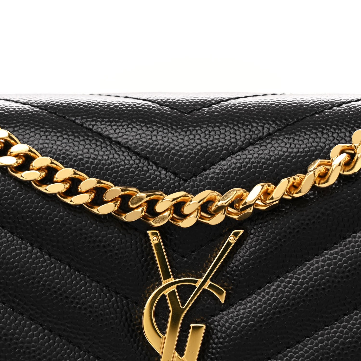 Saint Laurent Grain De Poudre Matelasse Chevron Monogram Chain Wallet Black 10 of 12