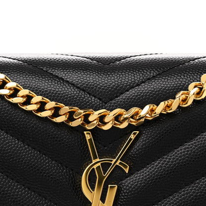 Saint Laurent Grain De Poudre Matelasse Chevron Monogram Chain Wallet Black 10 of 12