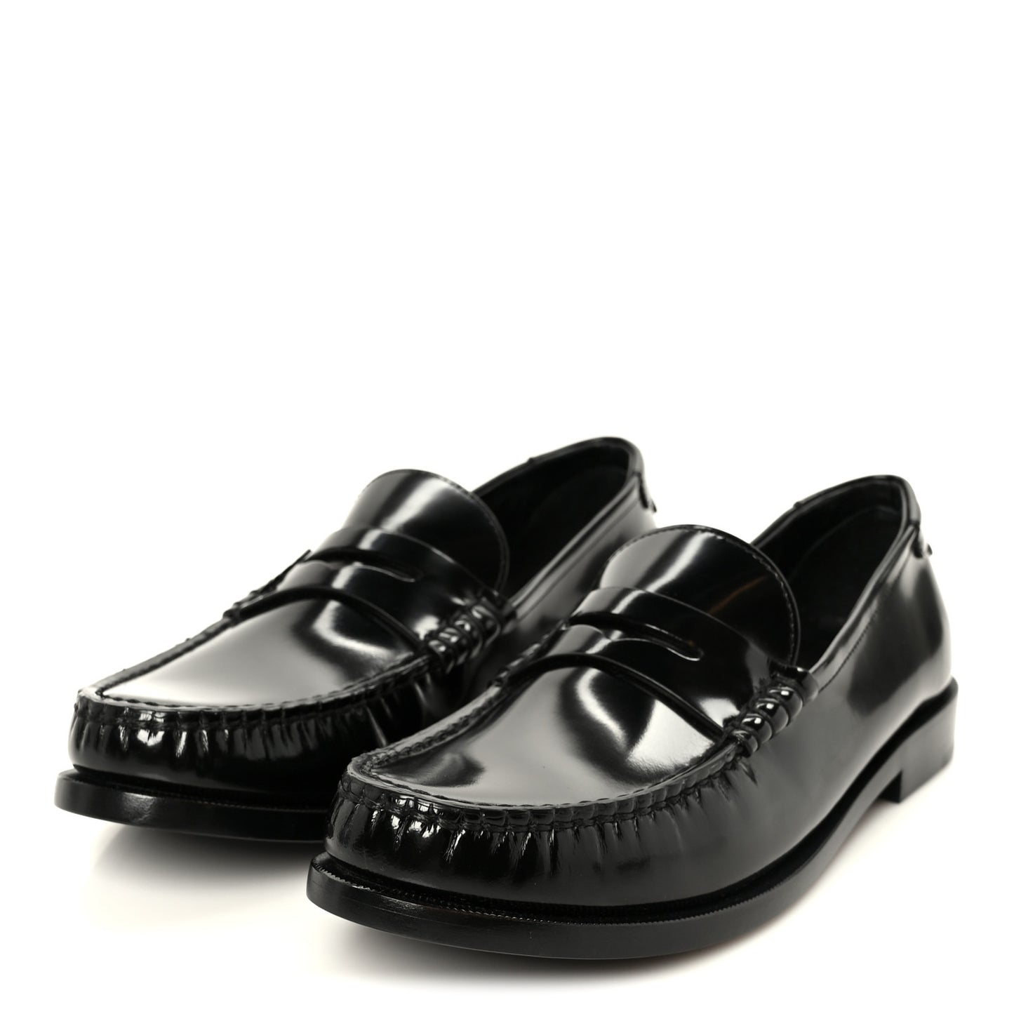 Glazed Calfskin Le Loafer 15 Penny Slippers 39.5 Black