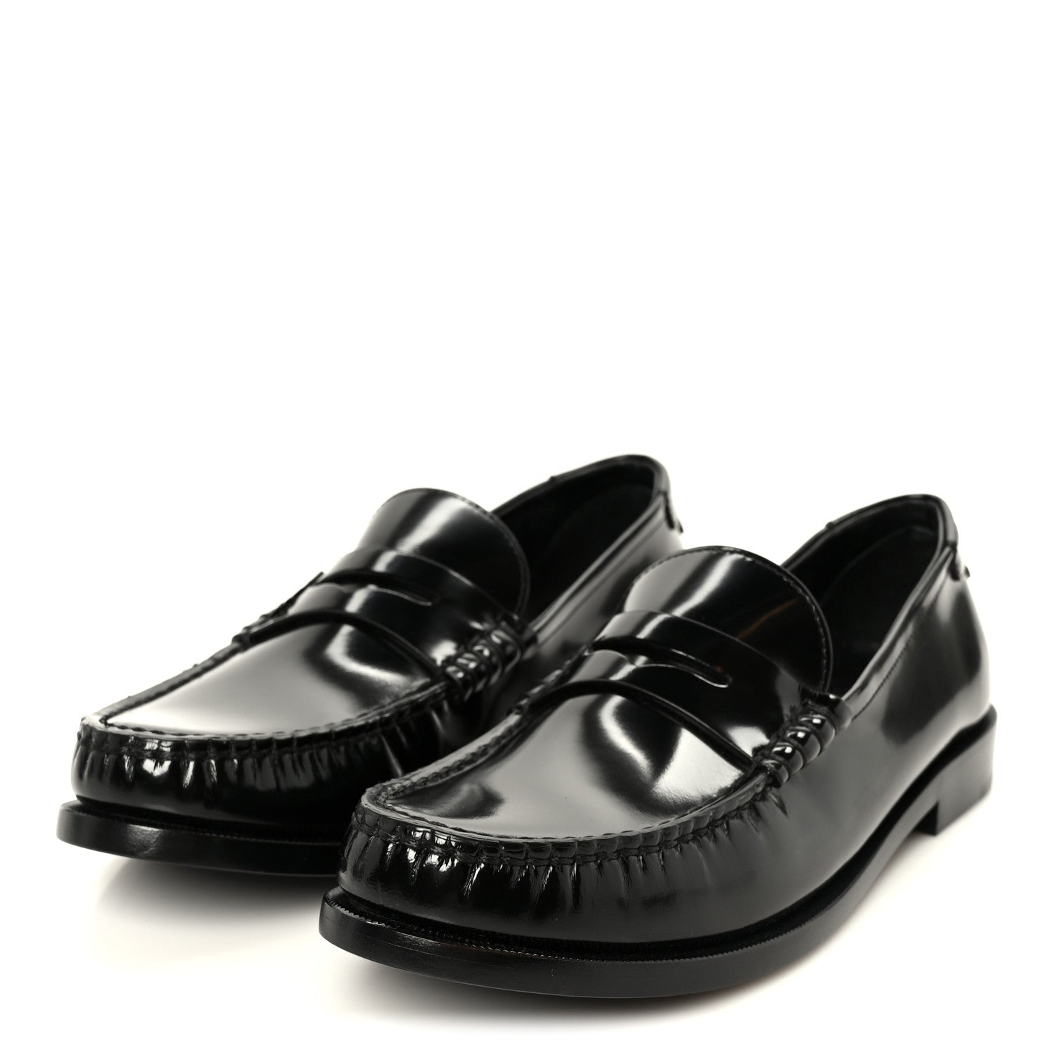 Saint Laurent Glazed Calfskin Le Loafer 15 Penny Slippers 39.5 Black 4 of 10