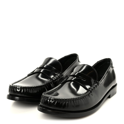 Saint Laurent Glazed Calfskin Le Loafer 15 Penny Slippers 39.5 Black 4 of 10