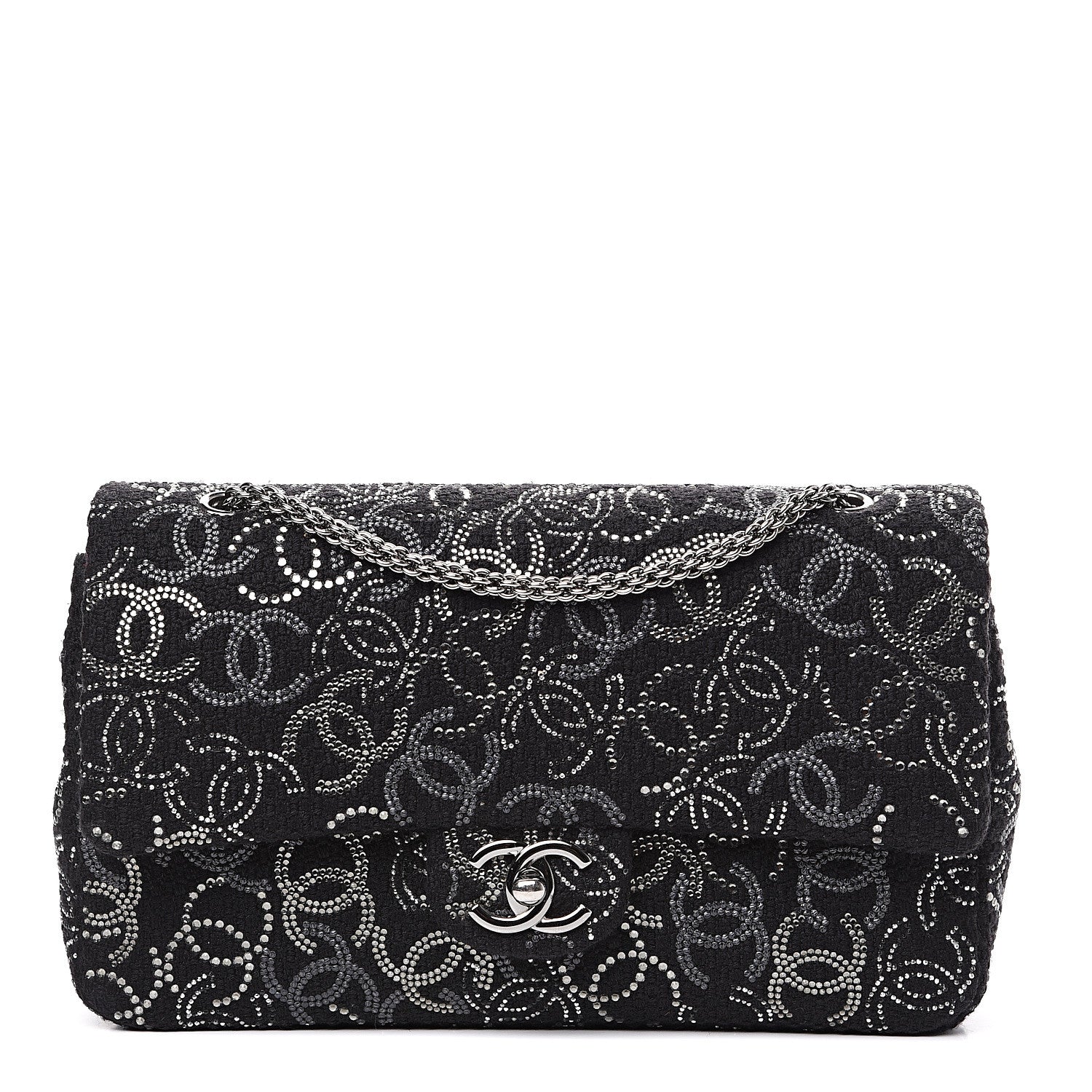 Chanel Tweed Strass Medium Pudong Double Flap Black 1 of 12