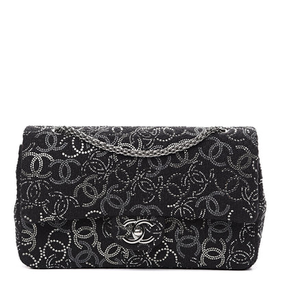 Chanel Tweed Strass Medium Pudong Double Flap Black 1 of 12