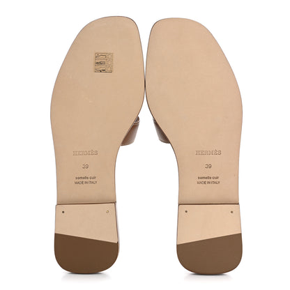 Hermes Box Calfskin Oran Sandals 39 Gold 6 of 9