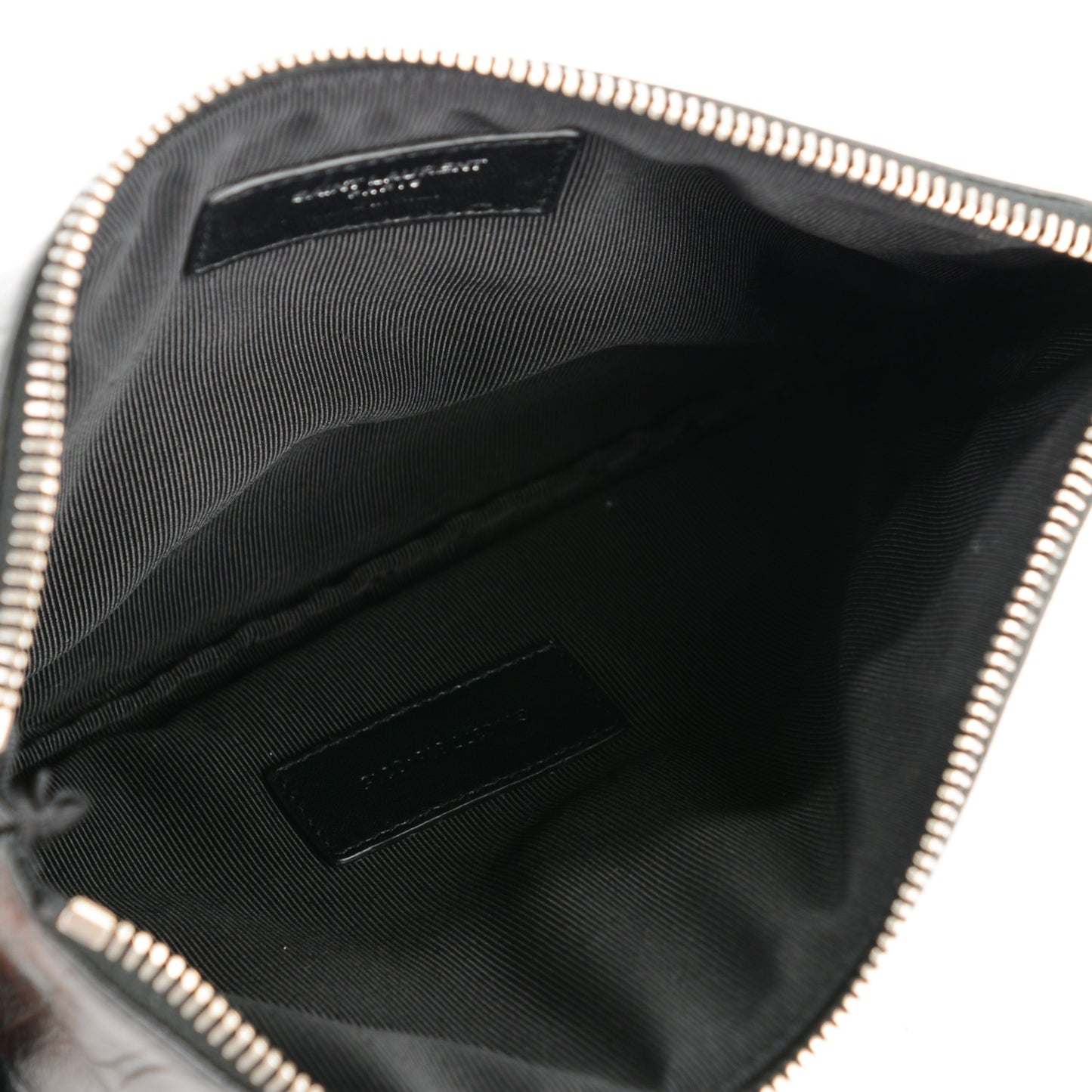 Calfskin Crocodile Embossed Monogram Zip Pouch Black