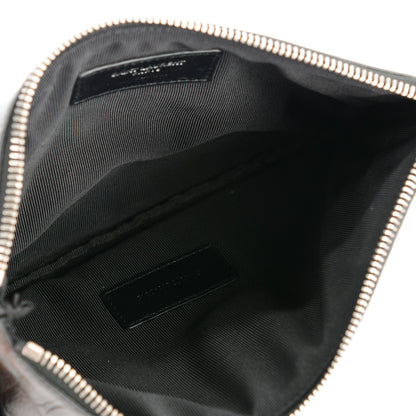 Saint Laurent Calfskin Crocodile Embossed Monogram Zip Pouch Black 5 of 7