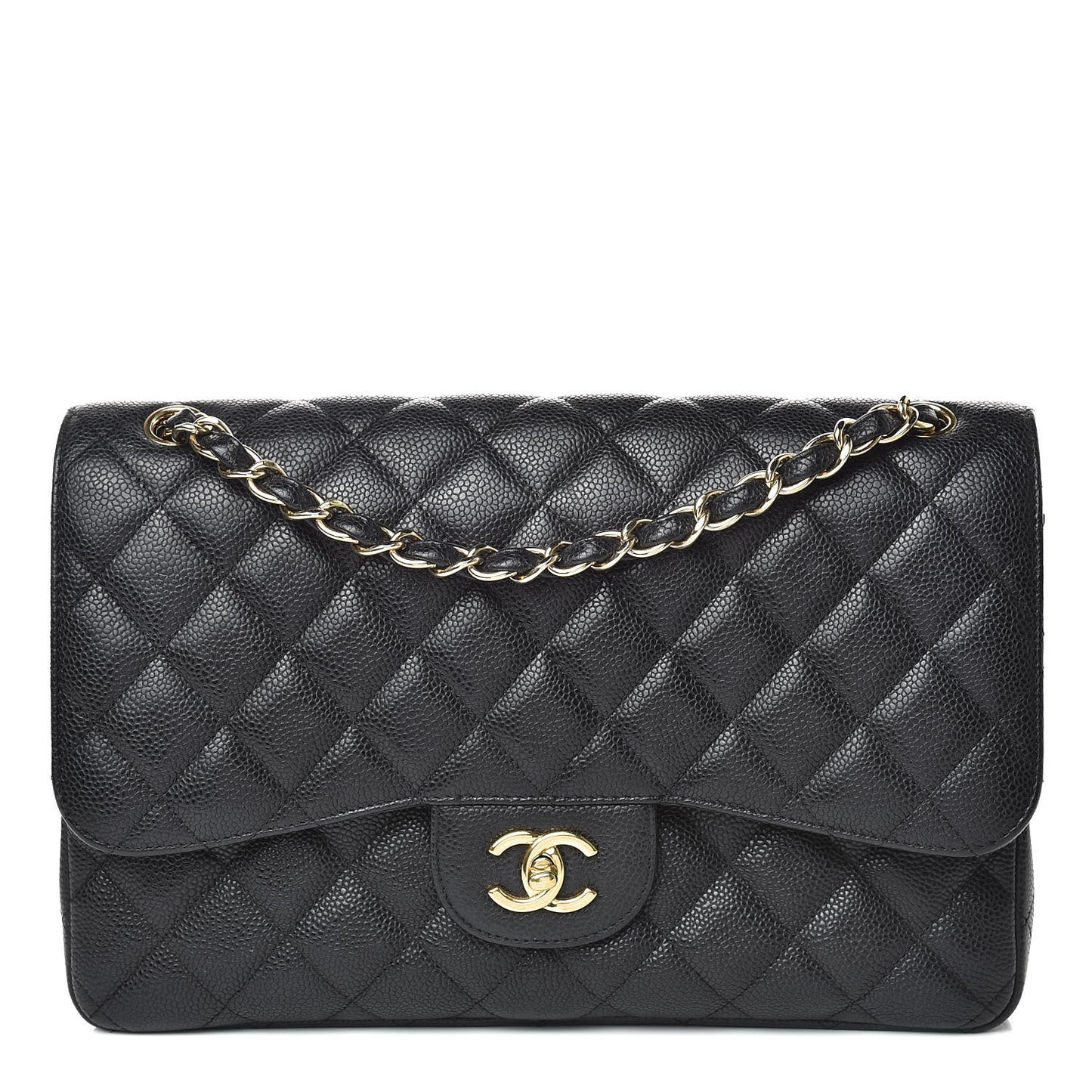 Caviar Quilted Jumbo Double Flap Black