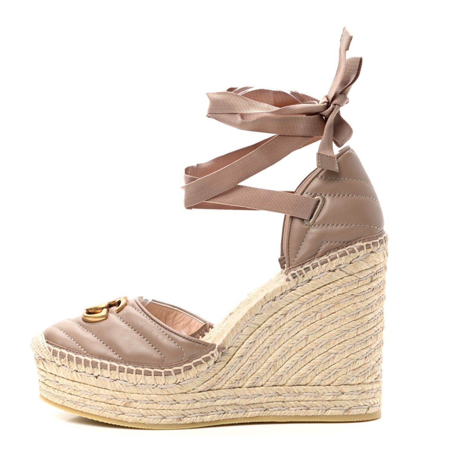 Gucci Nappa Matelasse GG Marmont Ankle Wrap Platform 35/120mm Espadrille Wedges 39.5 Porcelain Rose 1 of 11