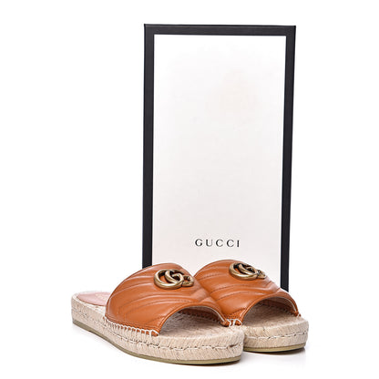 Gucci Nappa Matelasse GG Marmont Espadrille Slide Sandals 37.5 Cognac 9 of 9