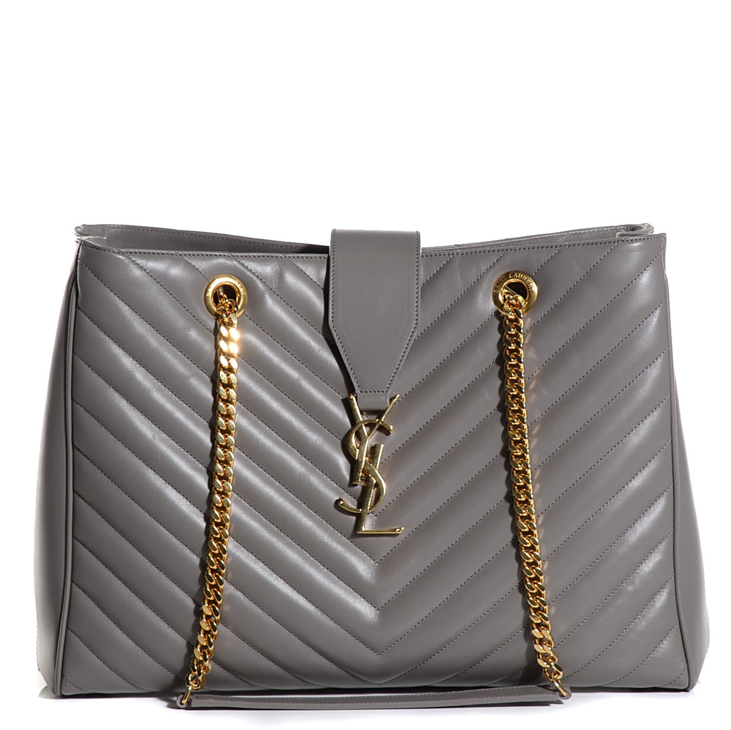 Lambskin Matelasse Chevron Monogram Large Shopping Bag Grey
