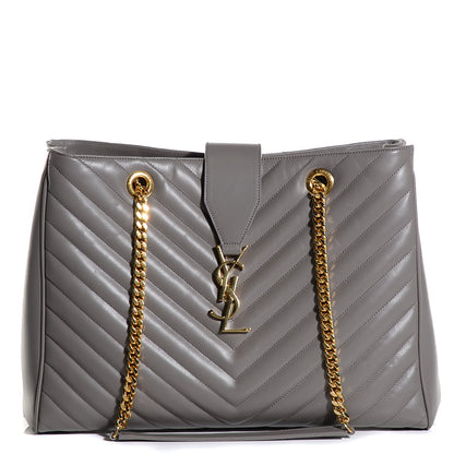 Saint Laurent Lambskin Matelasse Chevron Monogram Large Shopping Bag Grey 1 of 9