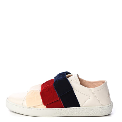 Gucci Calfskin Womens Velvet Bow Ace Sneakers 36 White 1 of 8
