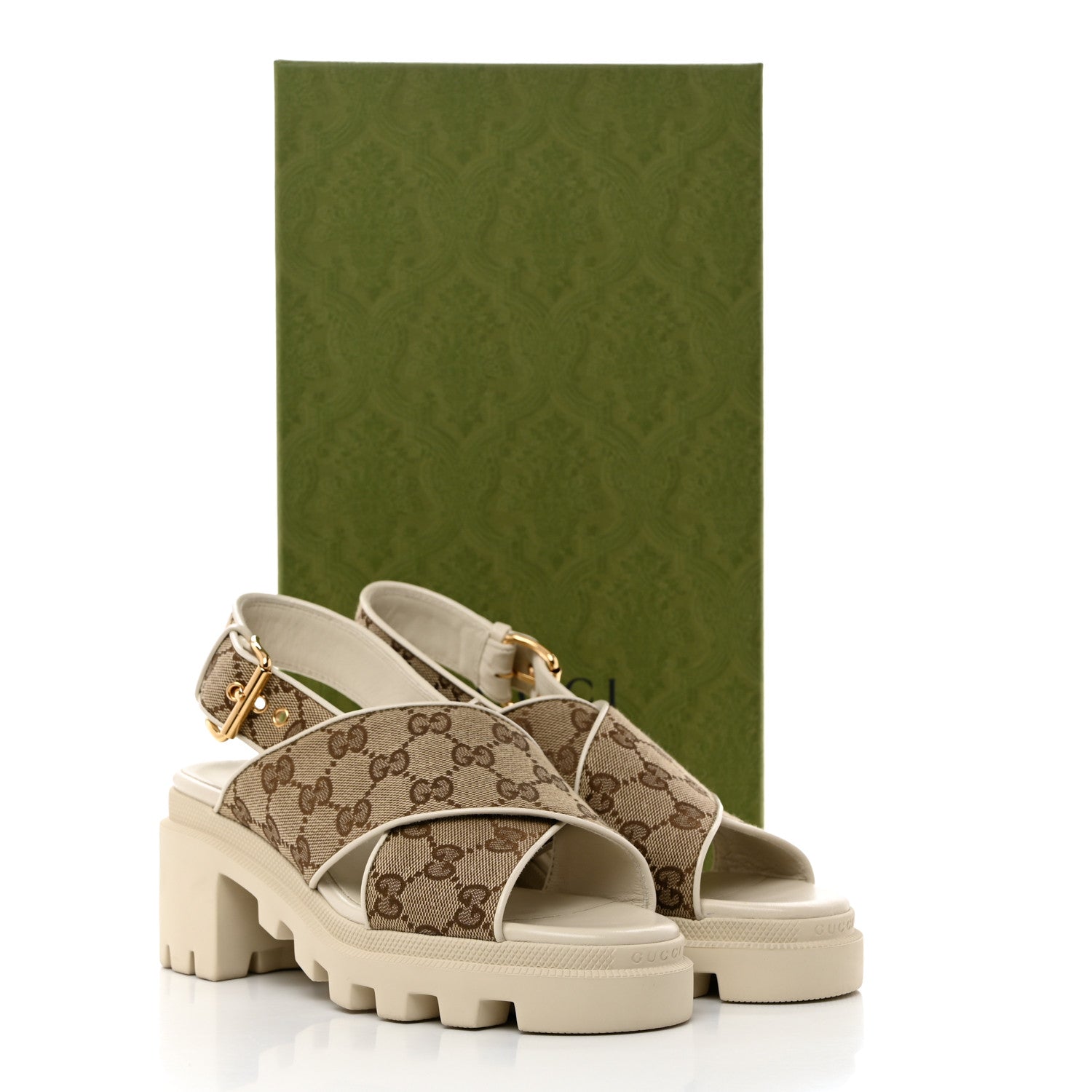 Gucci Monogram Granada Kid Trip 40/72mm Lug Sole Sandals 38 Beige Ebony Mystic White 10 of 10