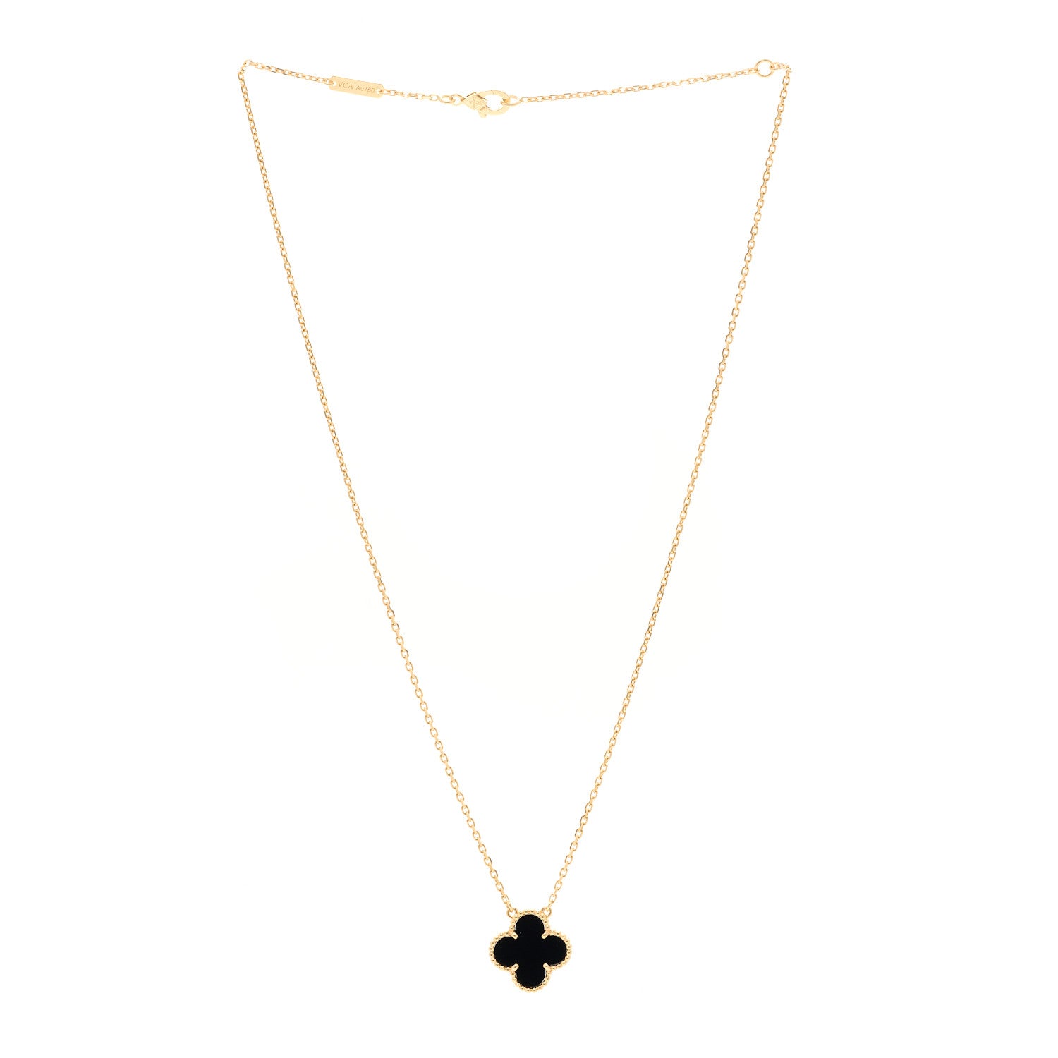 Van Cleef & Arpels 18K Yellow Gold Black Onyx Vintage Alhambra Pendant Necklace 3 of 5